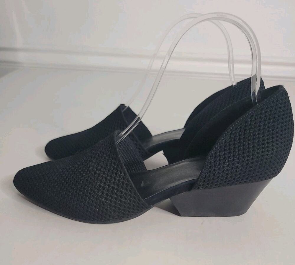 Eileen Fisher Hallo Shoe Women US 8 M Black Knit D'Orsay Pump Slip On 2" Heel